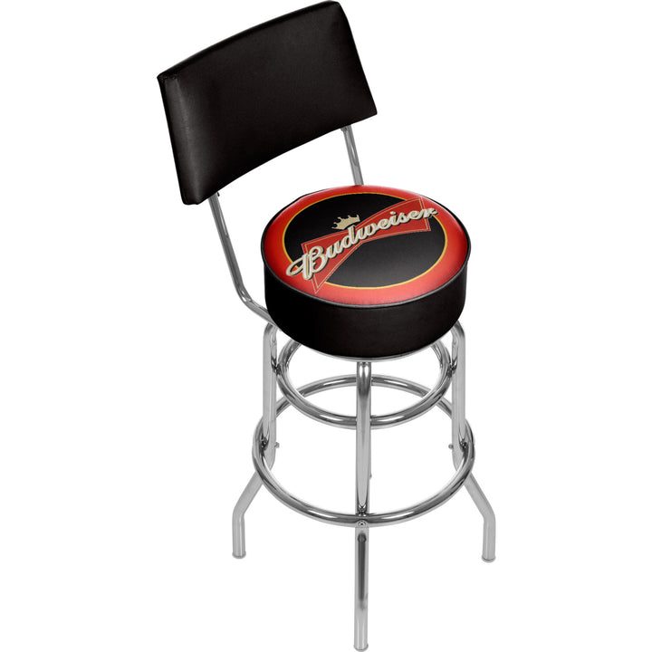 Budweiser Bowtie Red/Black Padded Swivel Bar Stool with Back Image 1