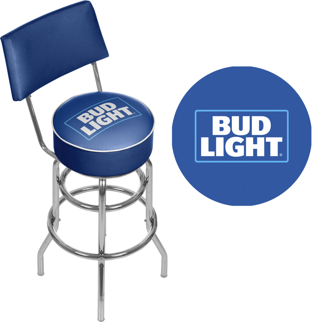 Bud Light Blue Padded Swivel Bar Stool with Back Image 2