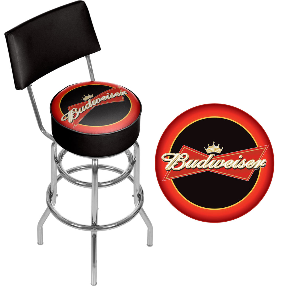 Budweiser Bowtie Red/Black Padded Swivel Bar Stool with Back Image 2