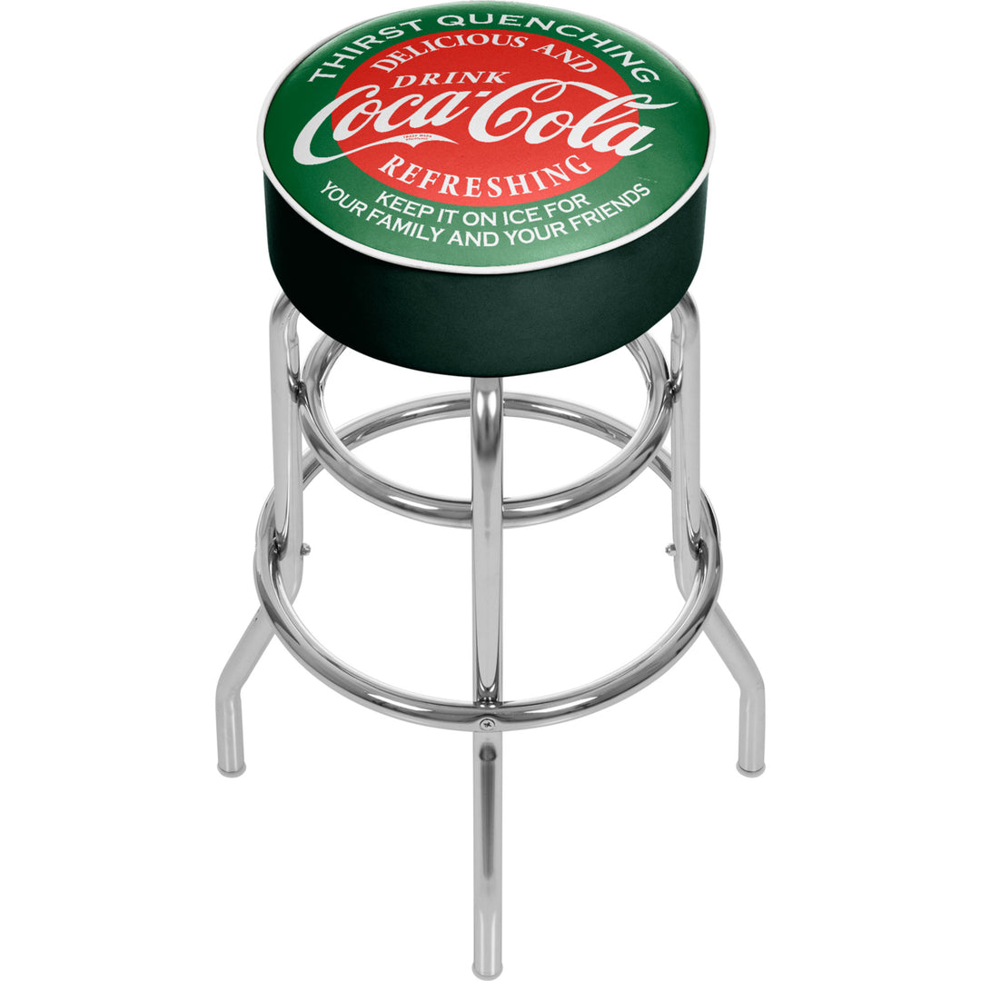 Red and Green Coca Cola Padded Swivel Bar Stool 30 Inches High Image 1