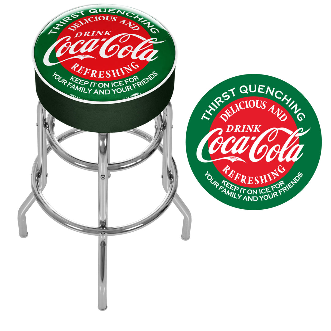 Red and Green Coca Cola Padded Swivel Bar Stool 30 Inches High Image 2