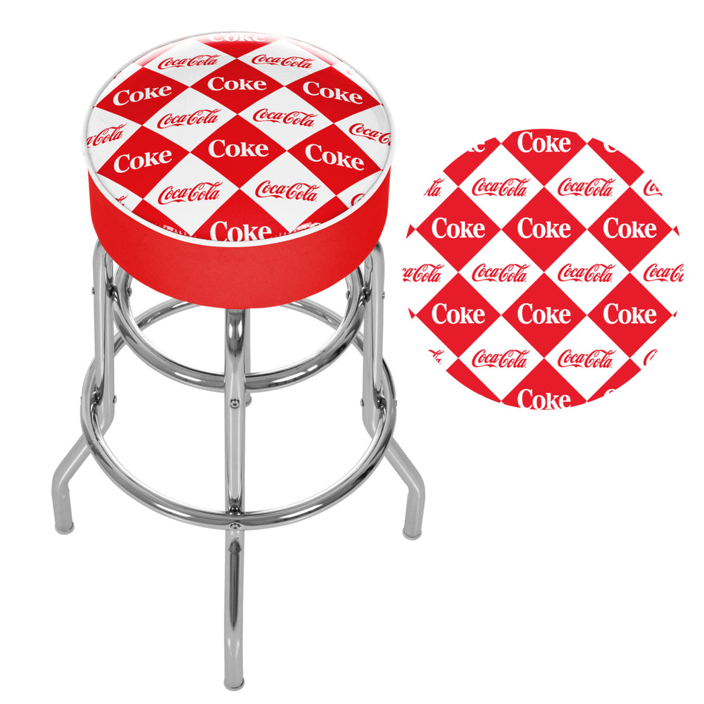Checker Coca Cola Padded Swivel Bar Stool 30 Inches High Image 2