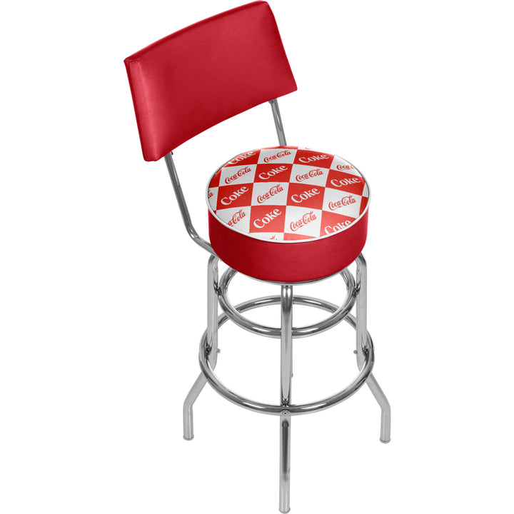 Red Checker Coca Cola Pub Stool with Back Image 1