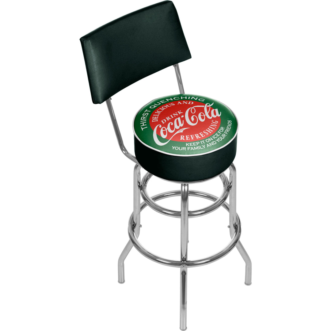 Red and Green Coca Cola Pub Stool with Back Image 1