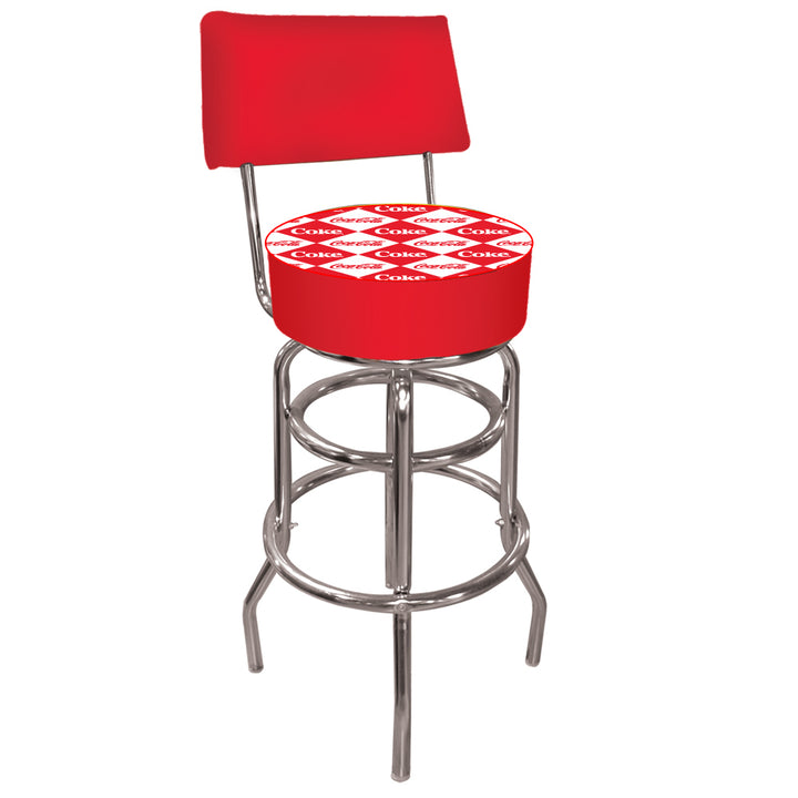 Red Checker Coca Cola Pub Stool with Back Image 2