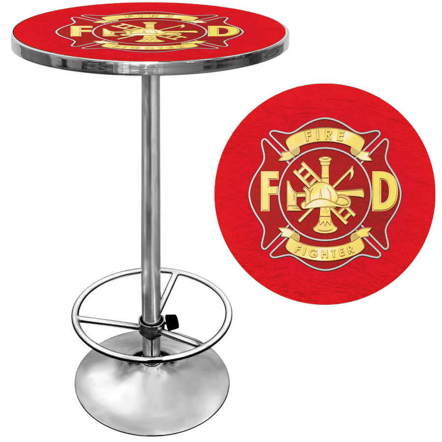 Fire Fighter 42 Inch Chrome Pub Table Adjustable Footrest Image 1