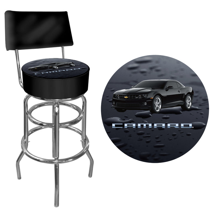 Black Camaro Padded Swivel Bar Stool with Back Image 1