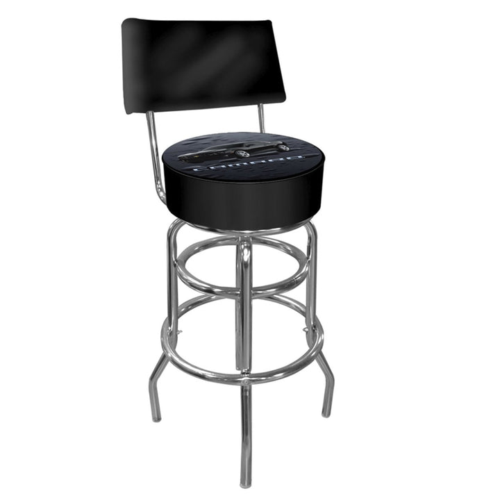 Black Camaro Padded Swivel Bar Stool with Back Image 2