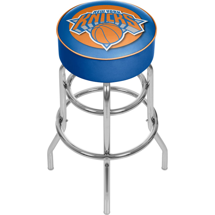 York Knicks 30 Inch High Padded Swivel Bar Stool Chrome Game Room Furniture Image 1