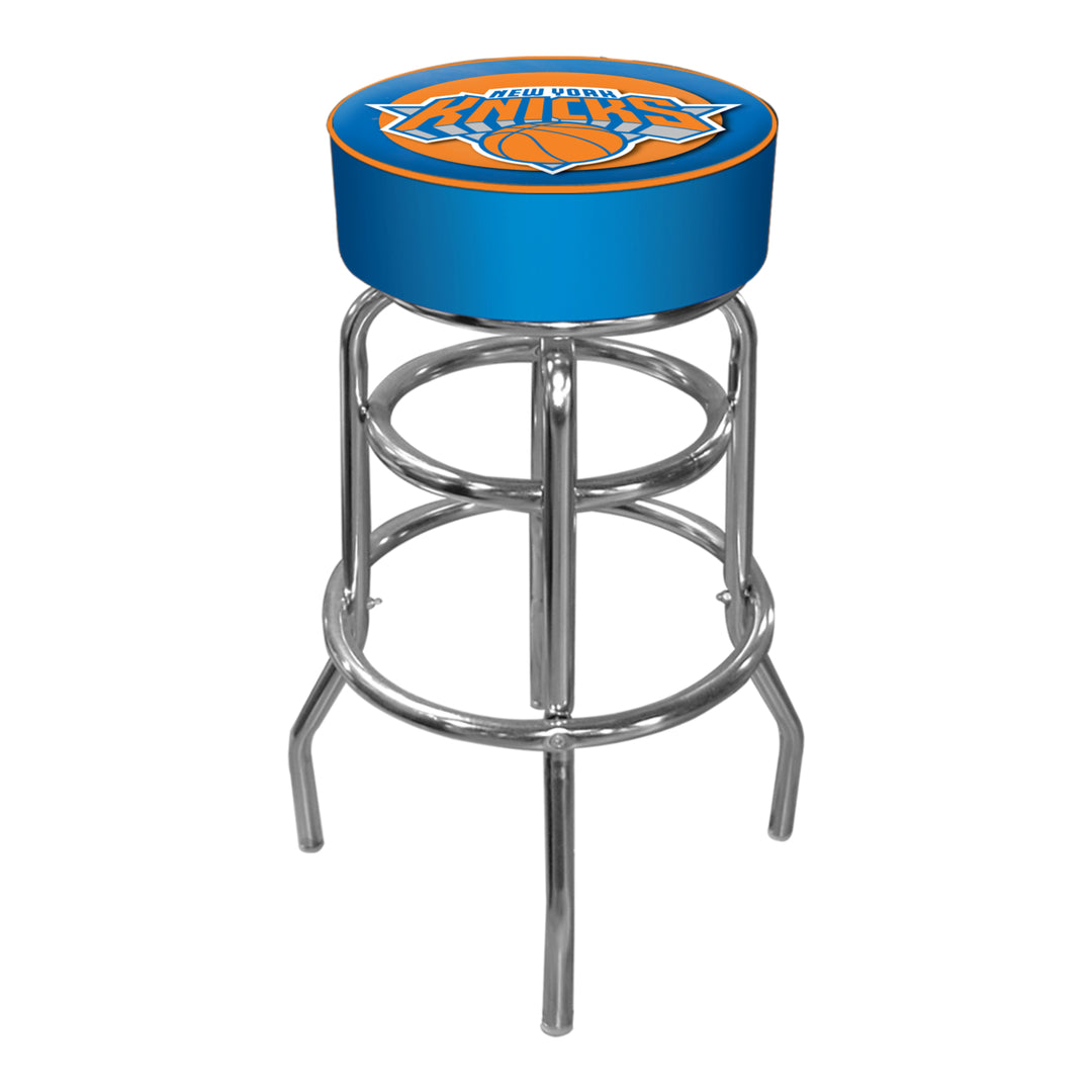 York Knicks 30 Inch High Padded Swivel Bar Stool Chrome Game Room Furniture Image 2