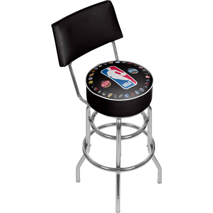 NBA Logo with All Teams Padded Swivel Swivel Bar Stool with Back Image 1