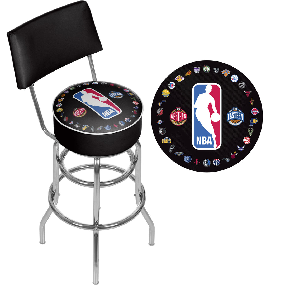 NBA Logo with All Teams Padded Swivel Swivel Bar Stool with Back Image 2