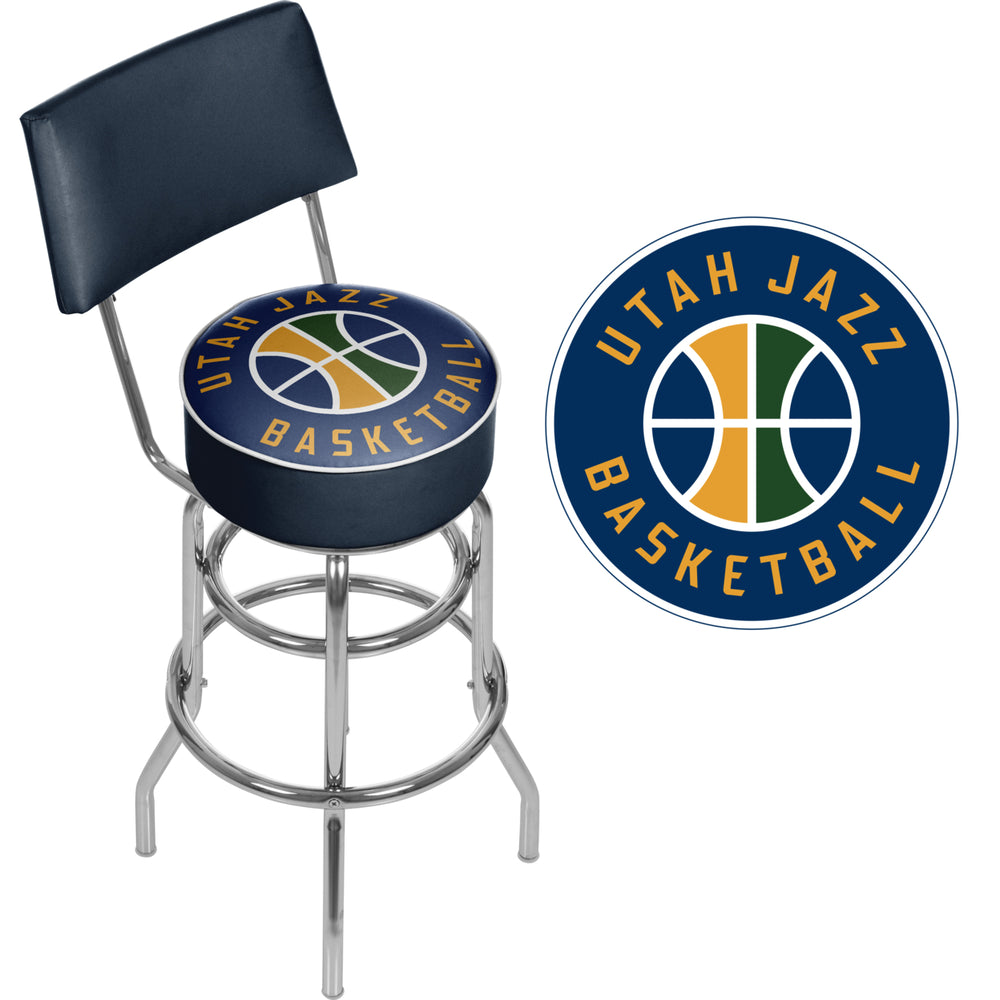 Utah Jazz NBA Padded Swivel Swivel Bar Stool with Back Image 2