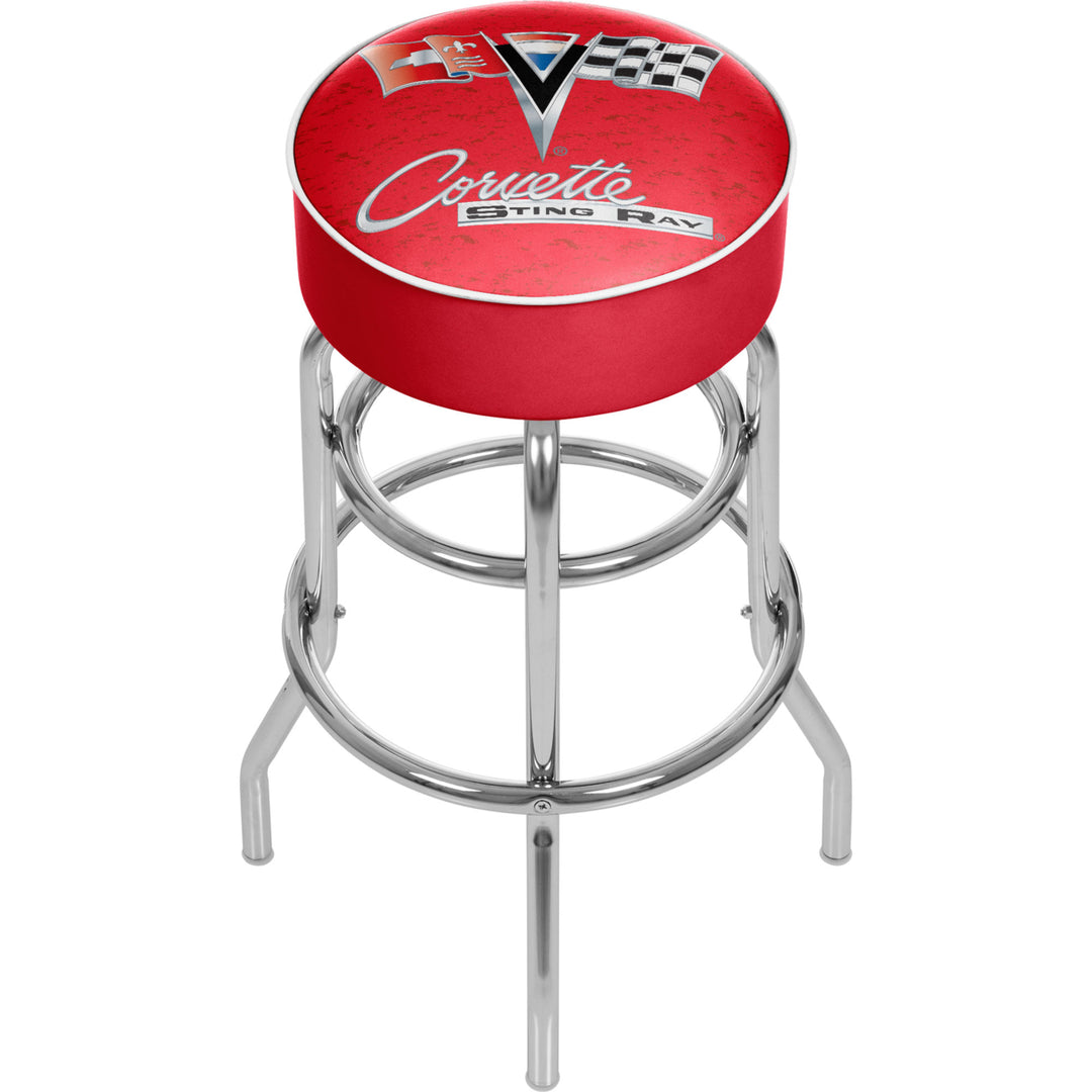 Corvette C2 Red Swivel Bar Stool 30 Inch High Chrome Padded Game Room Seat Image 1