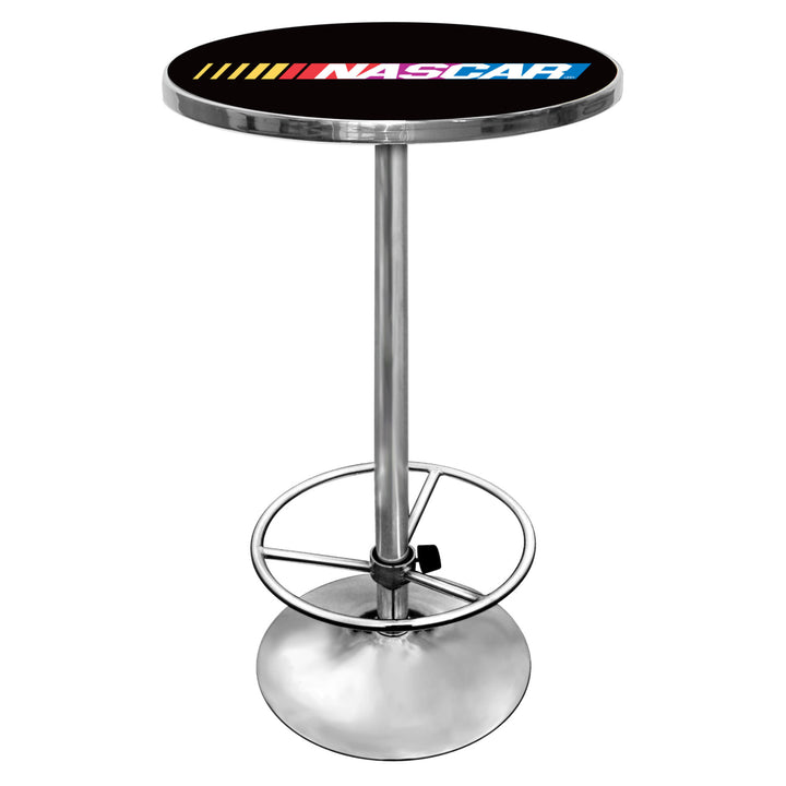 NASCAR Chrome Pub Table 42 Inch Adjustable Foot Rest Game Room Garage Decor Image 1