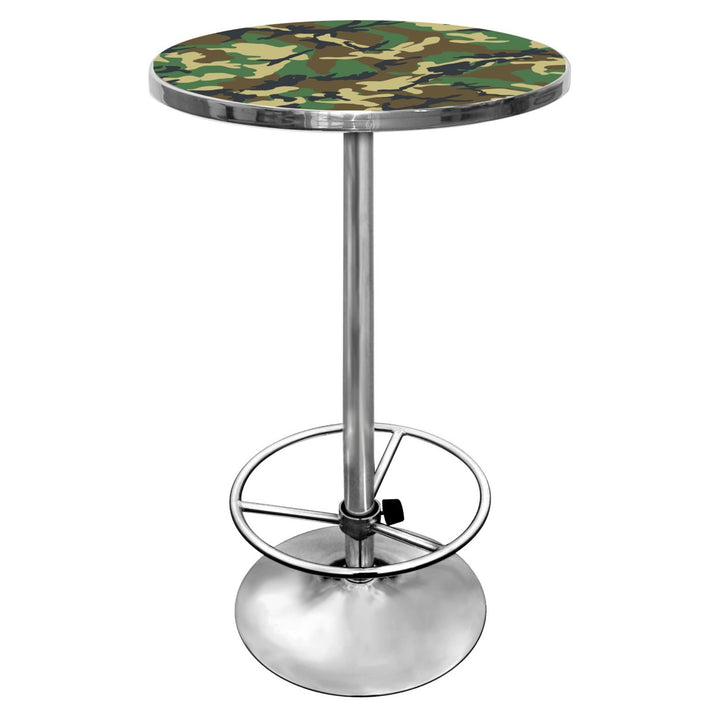 Hunt Camo Chrome 42 Inch Pub Table Adjustable Foot Rest Game Room Furniture Image 1