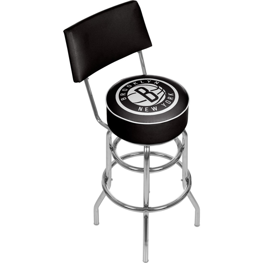 Brooklyn Nets NBA Padded Swivel Swivel Bar Stool with Back Image 1