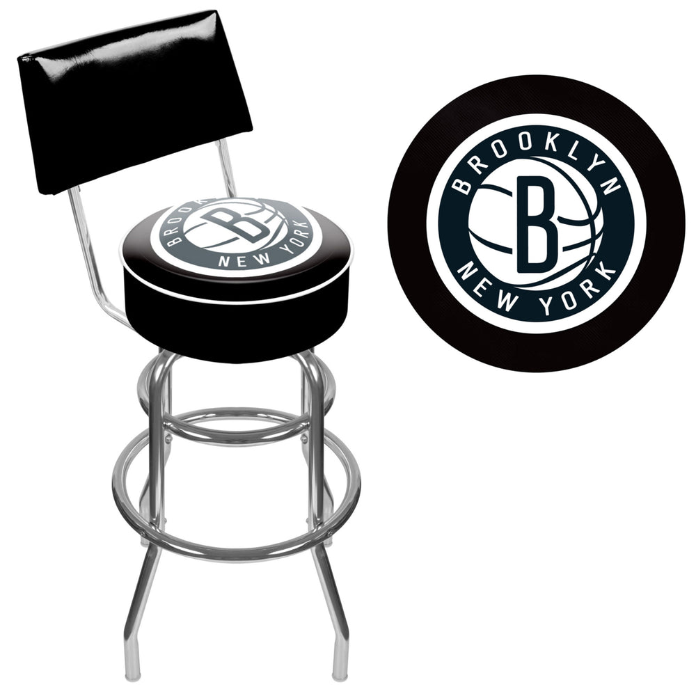 Brooklyn Nets NBA Padded Swivel Swivel Bar Stool with Back Image 2