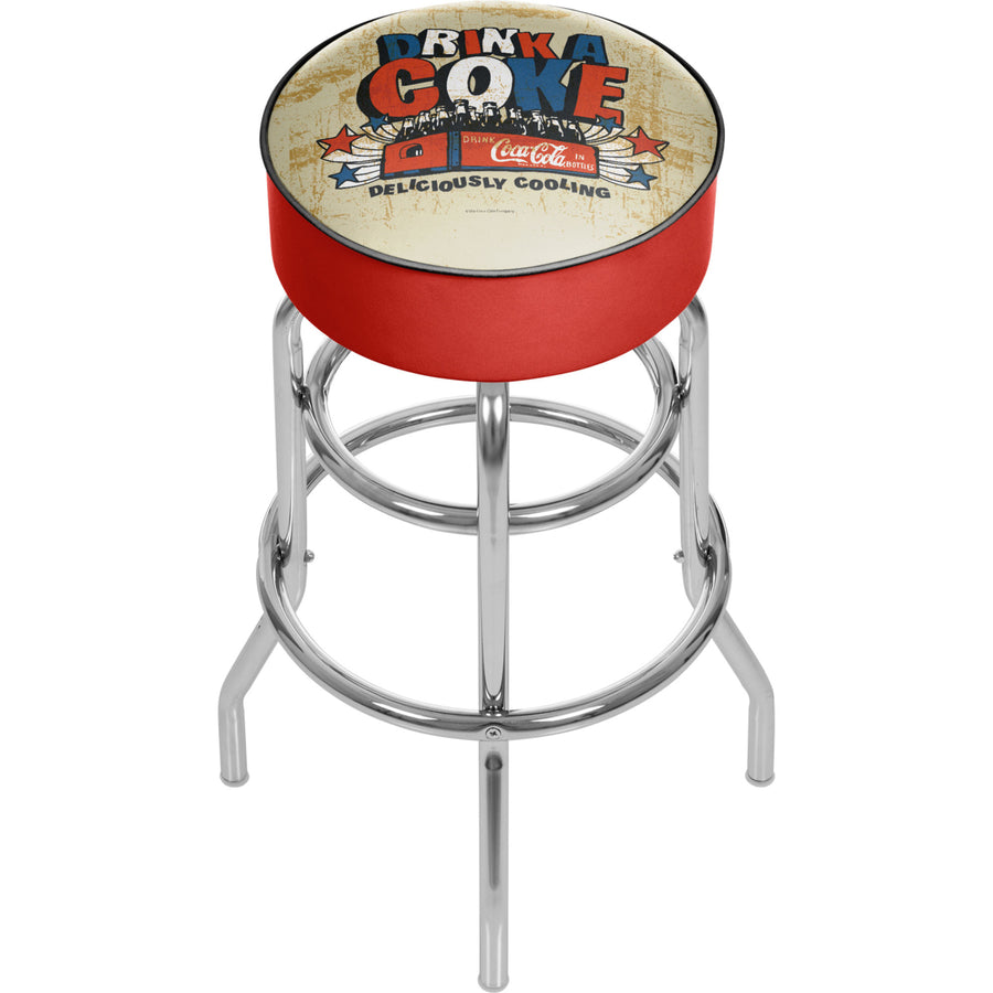Coca Cola Brazil Drink a Coke Padded Swivel Bar Stool 30 Inches High Image 1