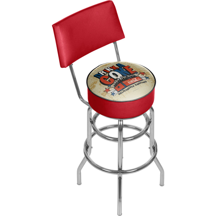 Coca Cola Brazil Bar Stool with Back Chrome 30 Inch Marine Vinyl Game Room Seat Image 1