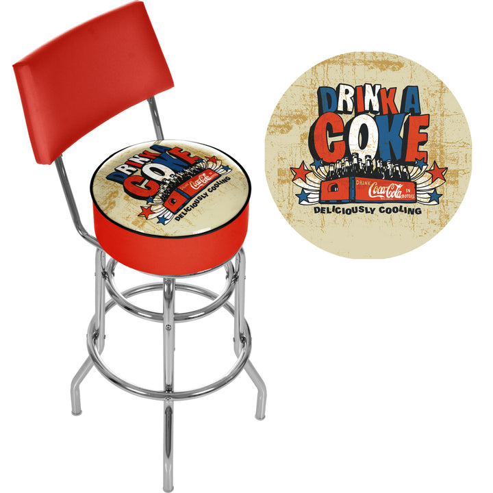 Coca Cola Brazil Bar Stool with Back Chrome 30 Inch Marine Vinyl Game Room Seat Image 2