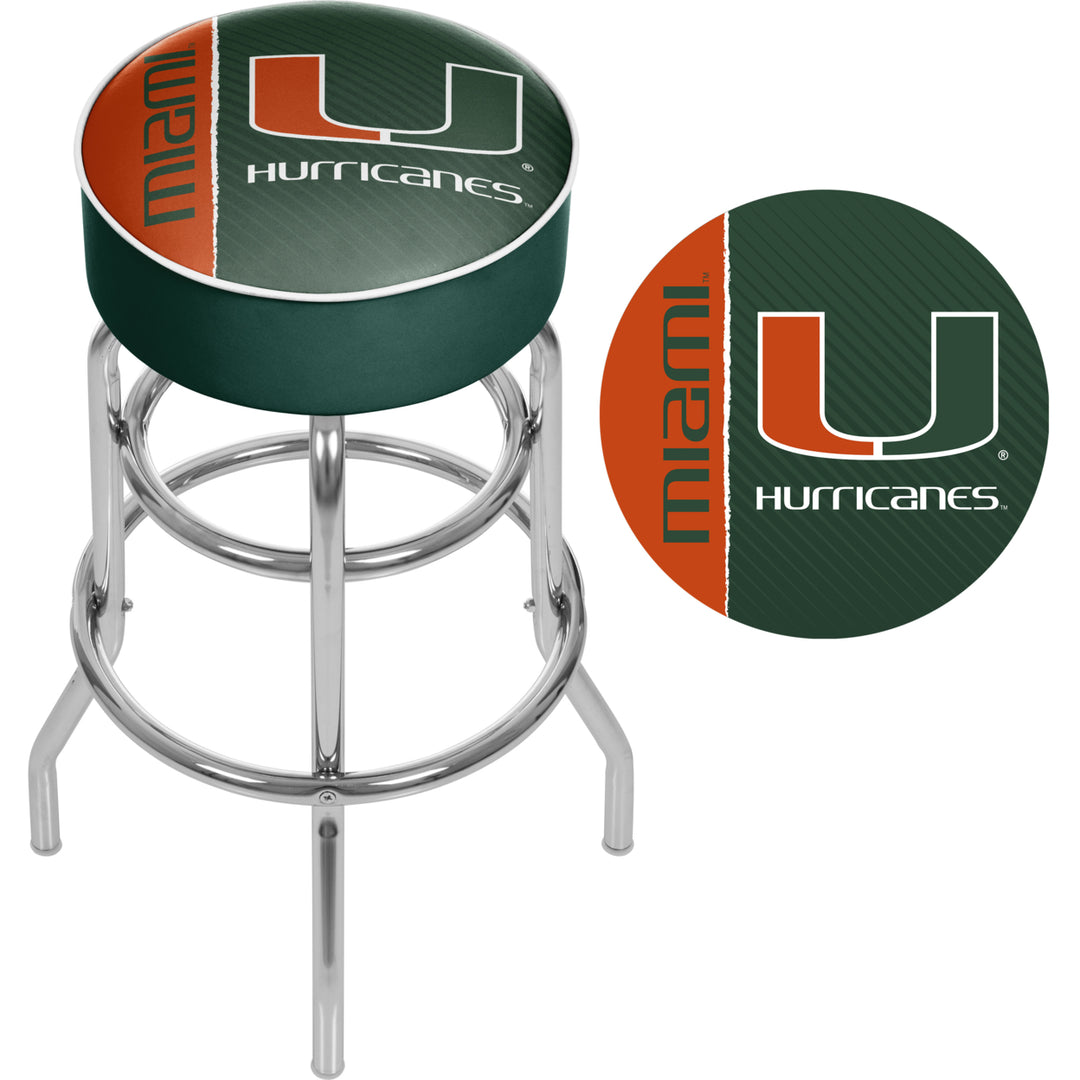 University of Miami Chrome Bar Stool with Swivel - Text Image 2