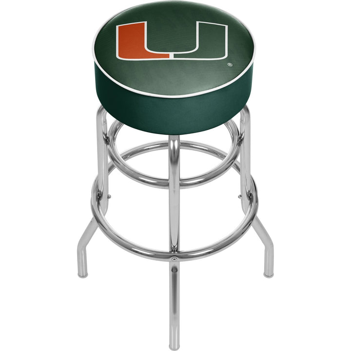 University of Miami Chrome Bar Stool with Swivel - Wordmark Image 1