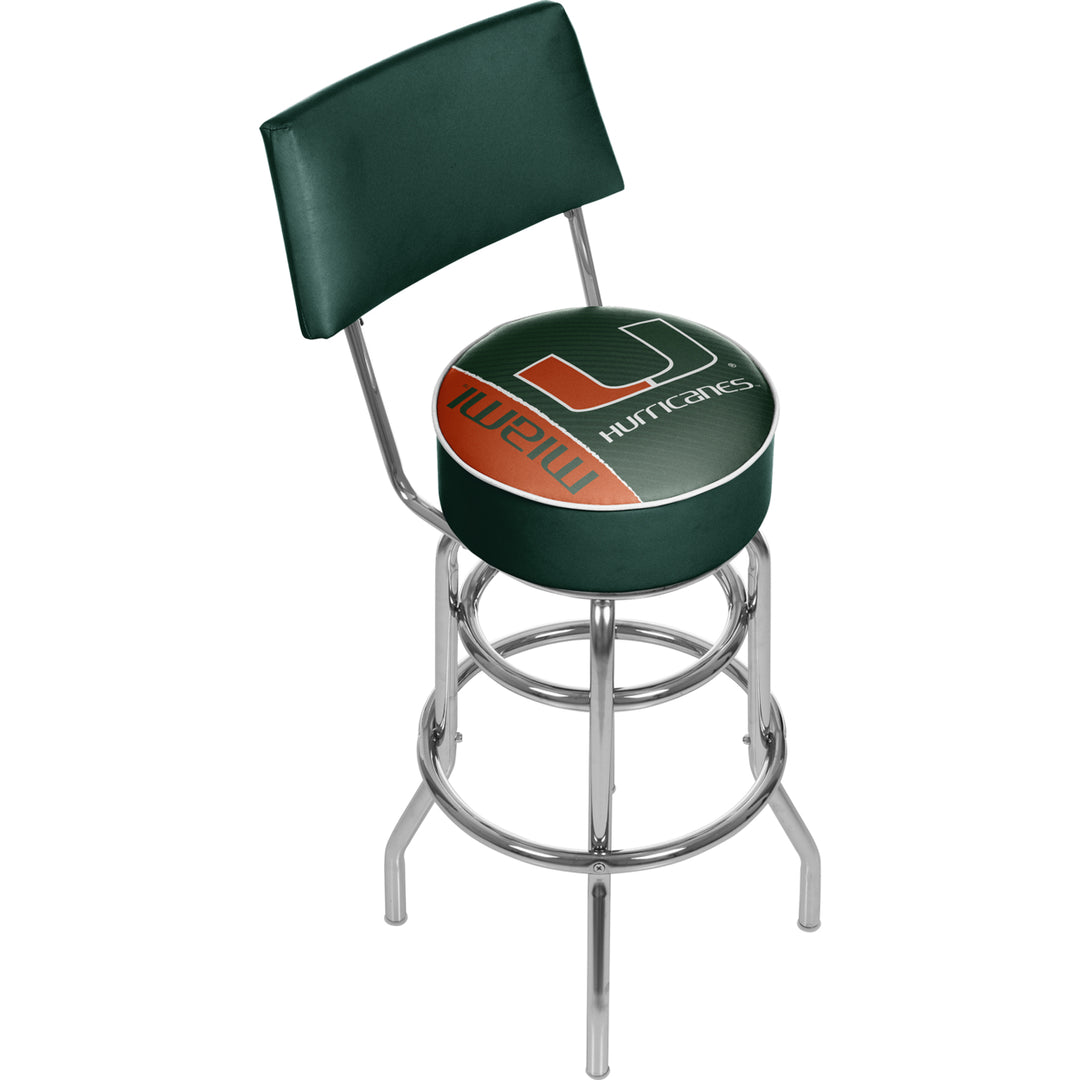 University of Miami Swivel Swivel Bar Stool with Back - Text Image 1