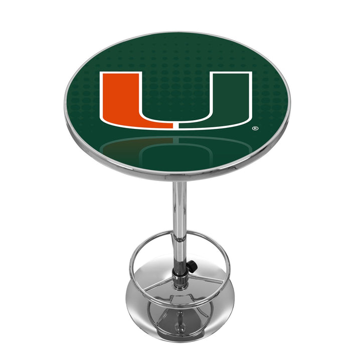 University of Miami Chrome Pub Table 42 Inch Adjustable Foot Rest Game Image 1