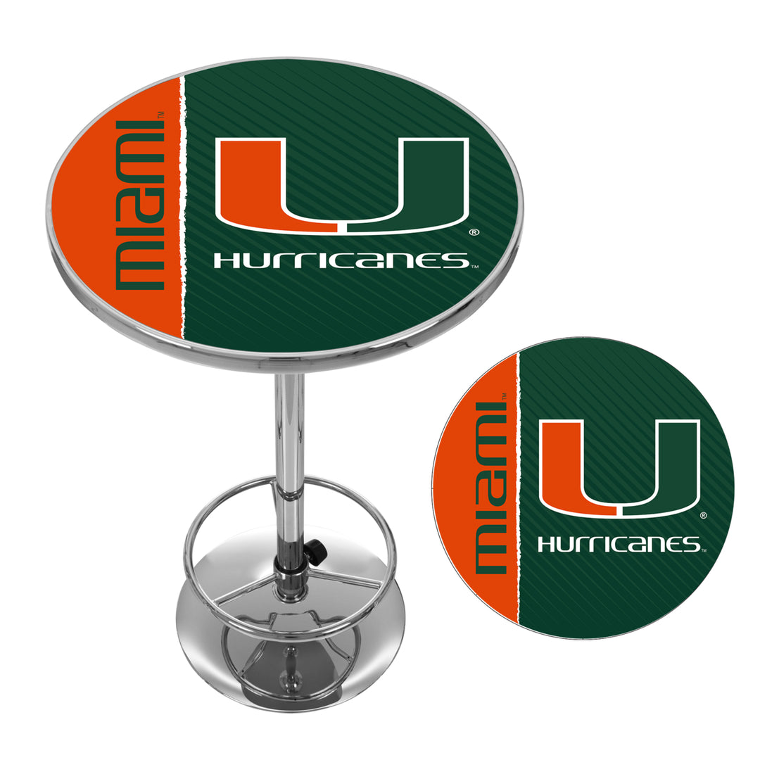 University of Miami Chrome Pub Table 42 Inch Adjustable Foot Rest Game Image 2