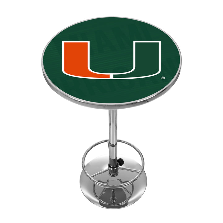 University of Miami Chrome Pub Table 42 Inch Adjustable Foot Rest Game Image 1