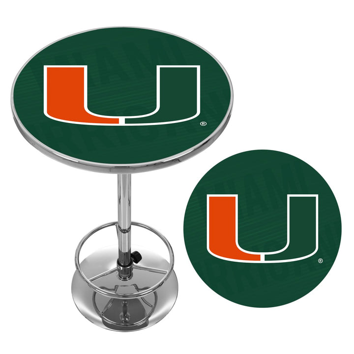 University of Miami Chrome Pub Table 42 Inch Adjustable Foot Rest Game Image 2