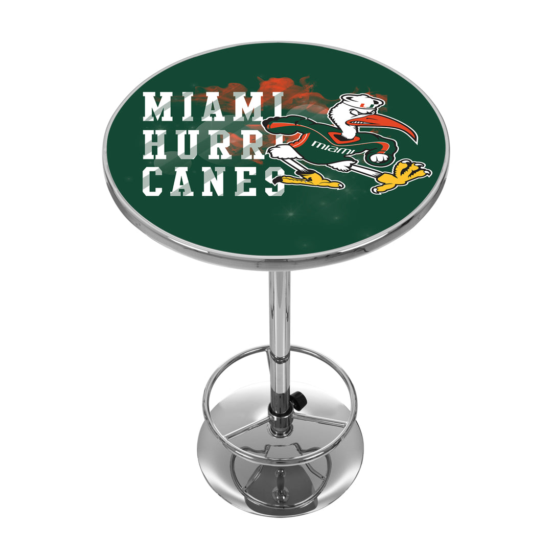 University of Miami Chrome Pub Table 42 Inch Smoke Adjustable Foot Rest Image 1