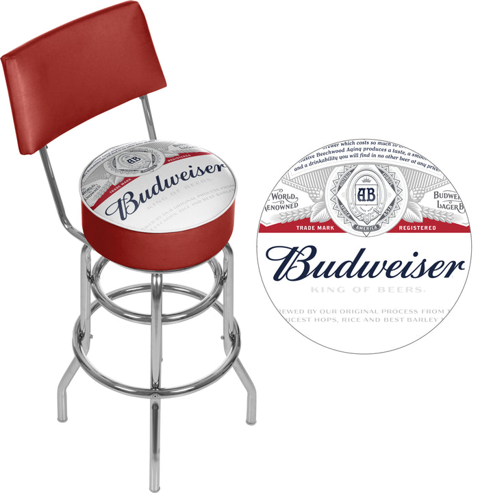Budweiser Chrome Padded Swivel Swivel Bar Stool with Swivel - Label Design Image 2