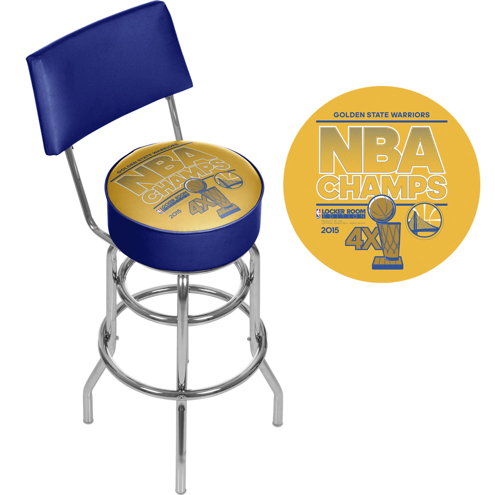 Golden State Warrior Swivel Swivel Bar Stool with Back - 2015 NBA Champs Image 2
