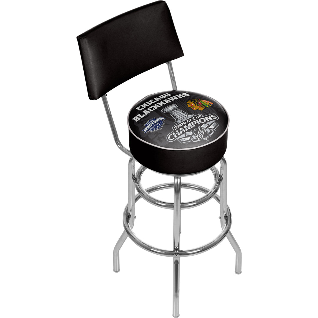Chicago Blackhawks Swivel Bar Stool with Back - 2015 Stanley Cup Champs Image 1