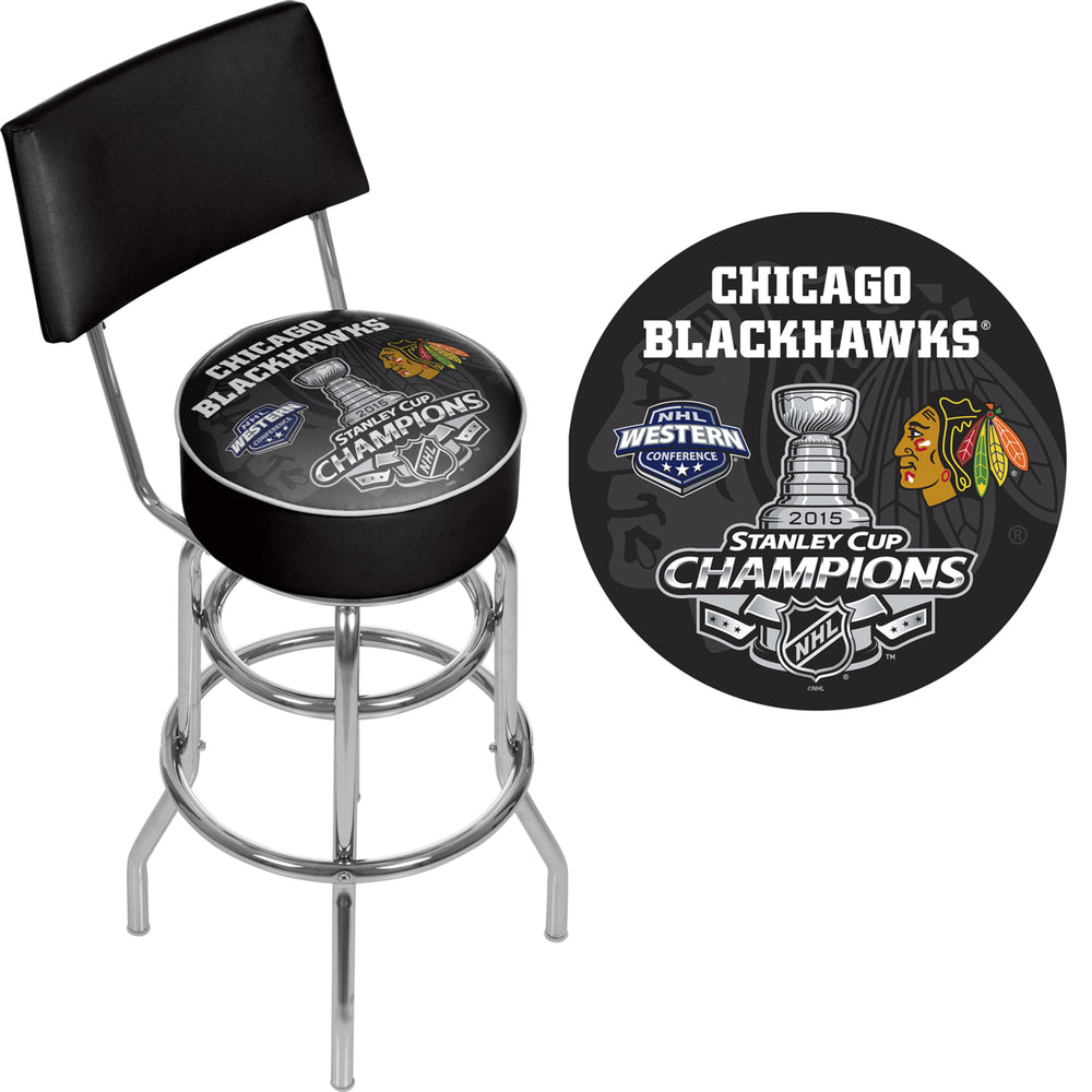 Chicago Blackhawks Swivel Bar Stool with Back - 2015 Stanley Cup Champs Image 2