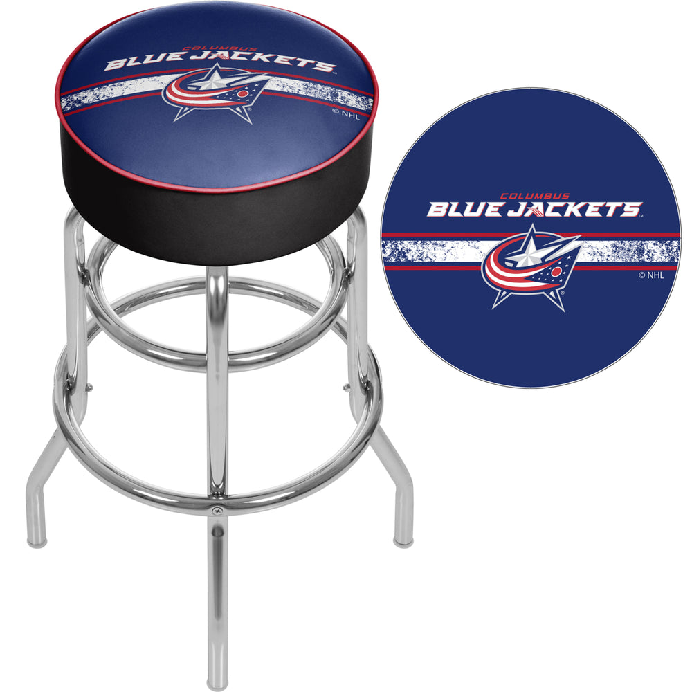 NHL Chrome Padded Swivel Bar Stool 30 Inches High - Columbus Blue Jackets Image 2