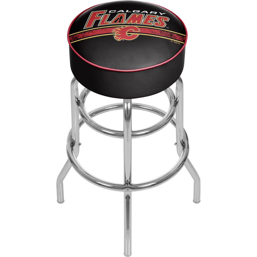 NHL Chrome Padded Swivel Bar Stool 30 Inches High - Calgary Flames Image 1