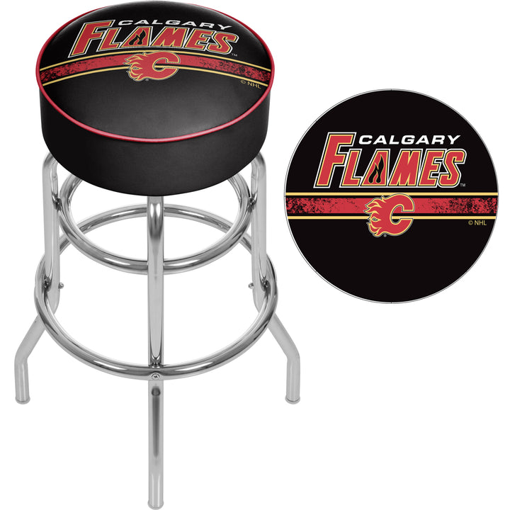 NHL Chrome Padded Swivel Bar Stool 30 Inches High - Calgary Flames Image 2