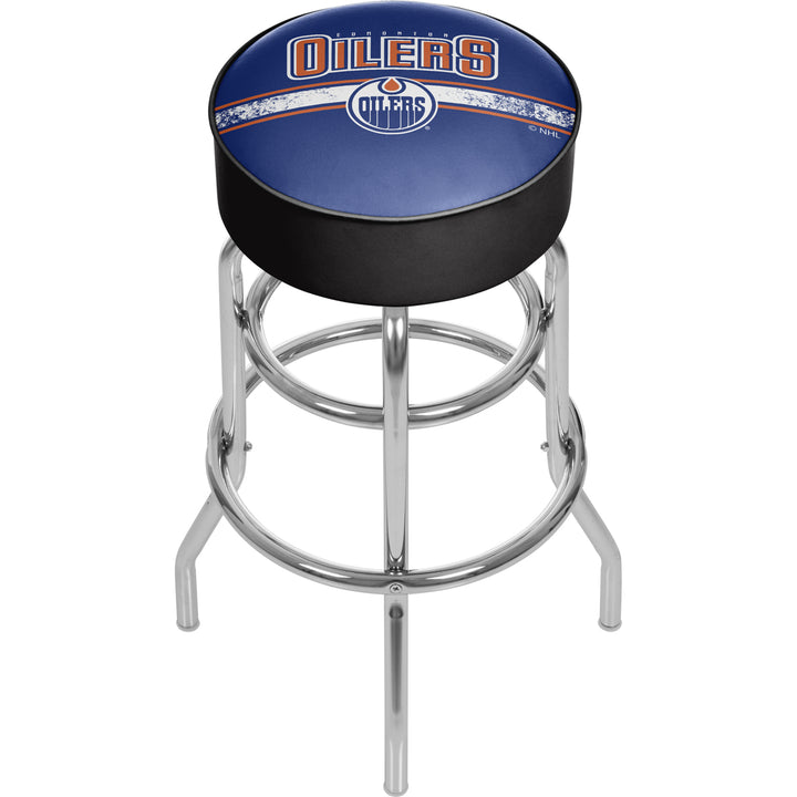 NHL Chrome Padded Swivel Bar Stool 30 Inches High - Edmonton Oilers Image 1