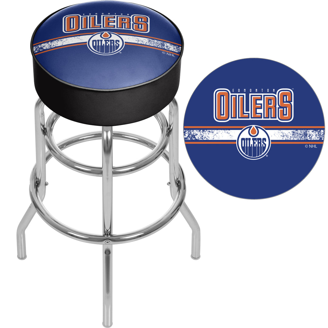 NHL Chrome Padded Swivel Bar Stool 30 Inches High - Edmonton Oilers Image 2