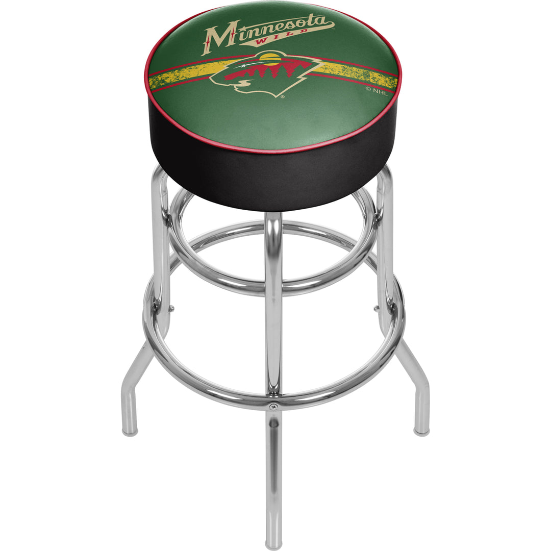 NHL Chrome Padded Swivel Bar Stool 30 Inches High - Minnesota Wild Image 1