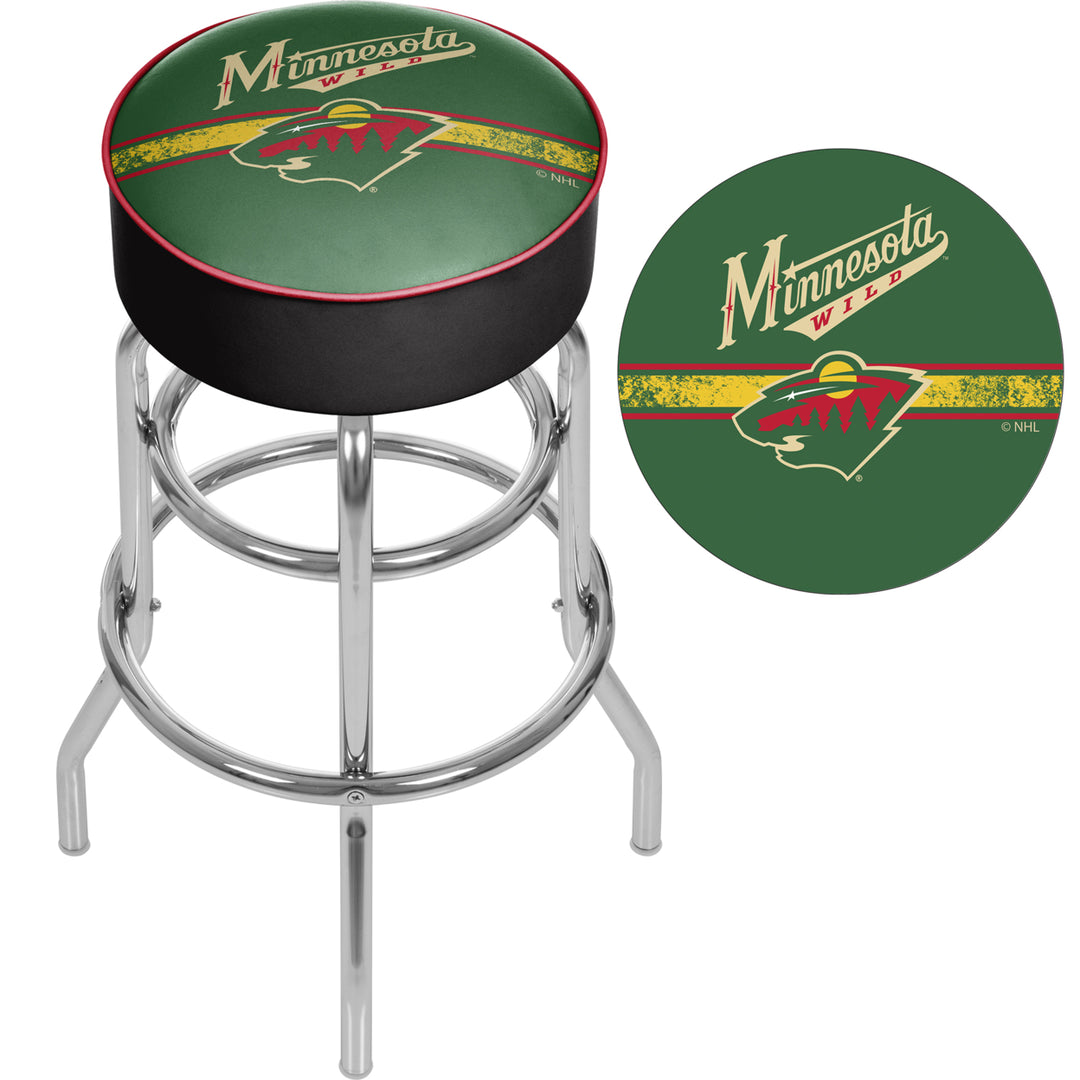 NHL Chrome Padded Swivel Bar Stool 30 Inches High - Minnesota Wild Image 2