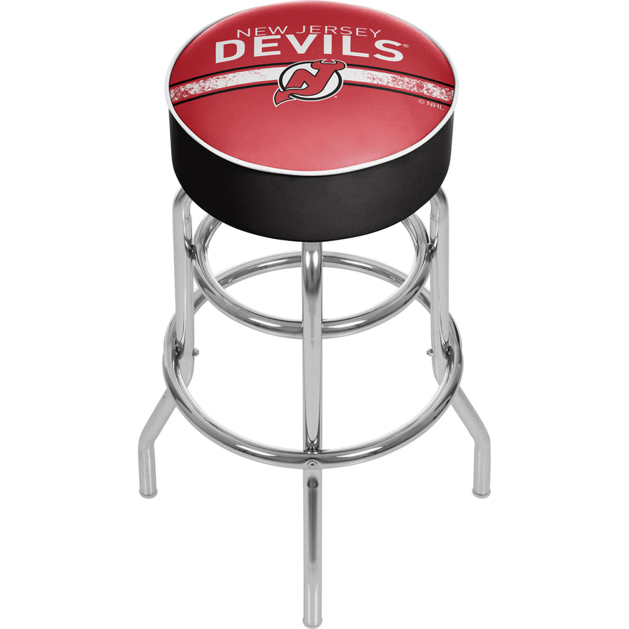 NHL Chrome Padded Swivel Bar Stool 30 Inches High -  Jersey Devils Image 1
