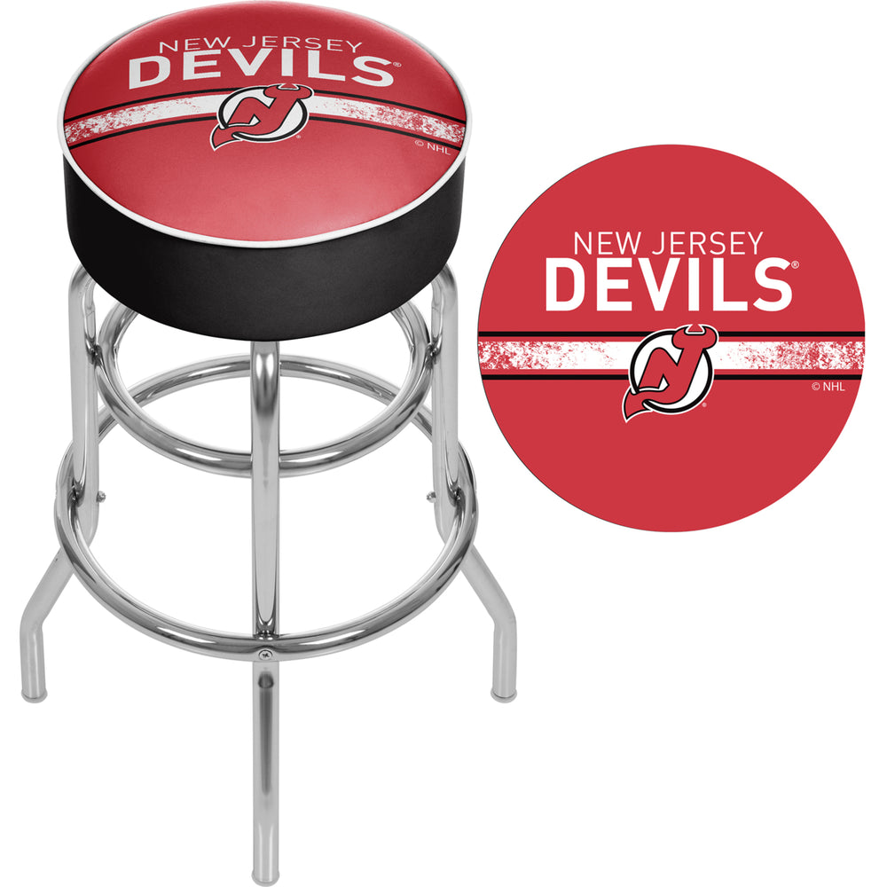 NHL Chrome Padded Swivel Bar Stool 30 Inches High -  Jersey Devils Image 2