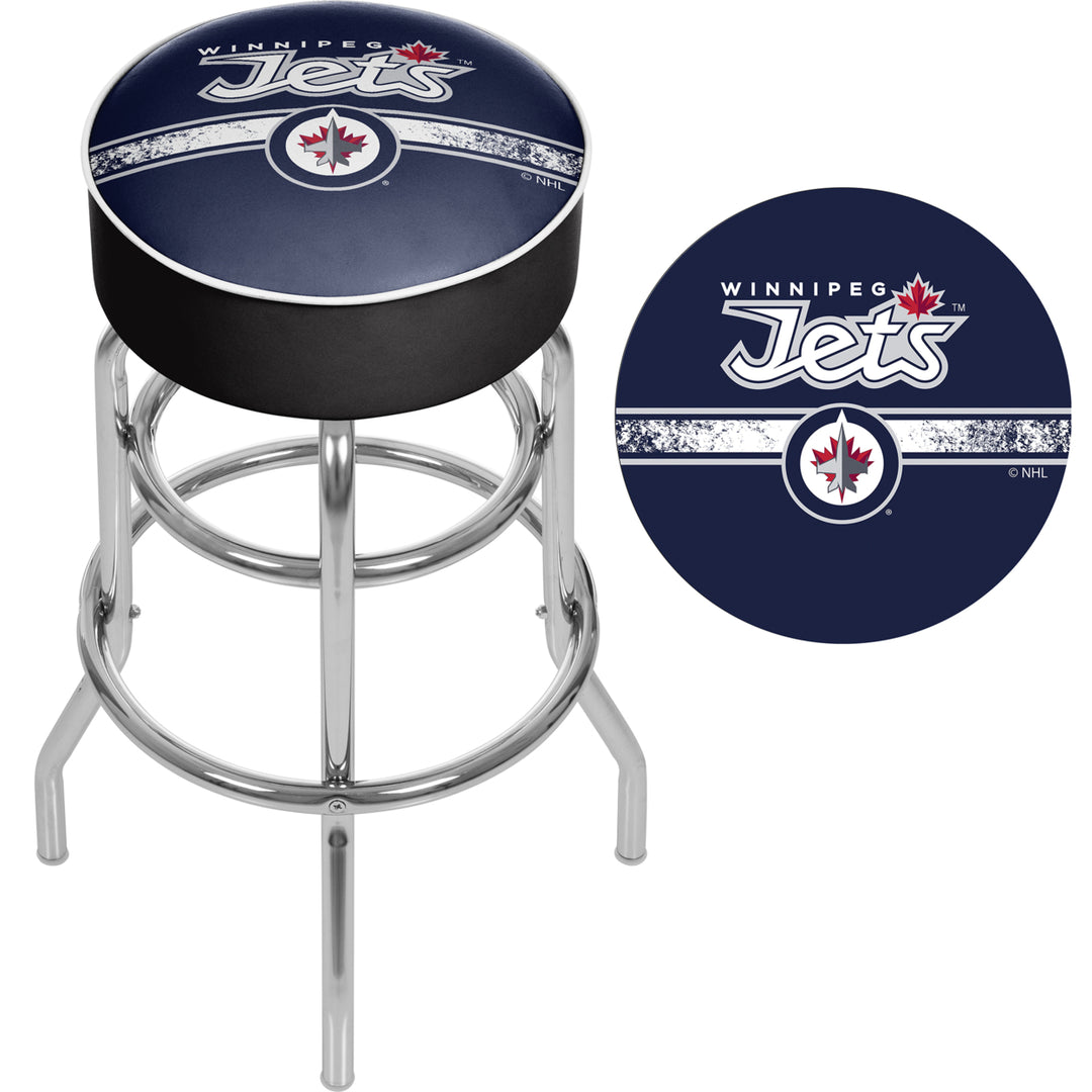 NHL Chrome Padded Swivel Bar Stool 30 Inches High - Winnipeg Jets Image 2