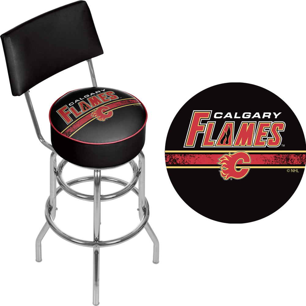 NHL Swivel Swivel Bar Stool with Back - Calgary Flames Image 2