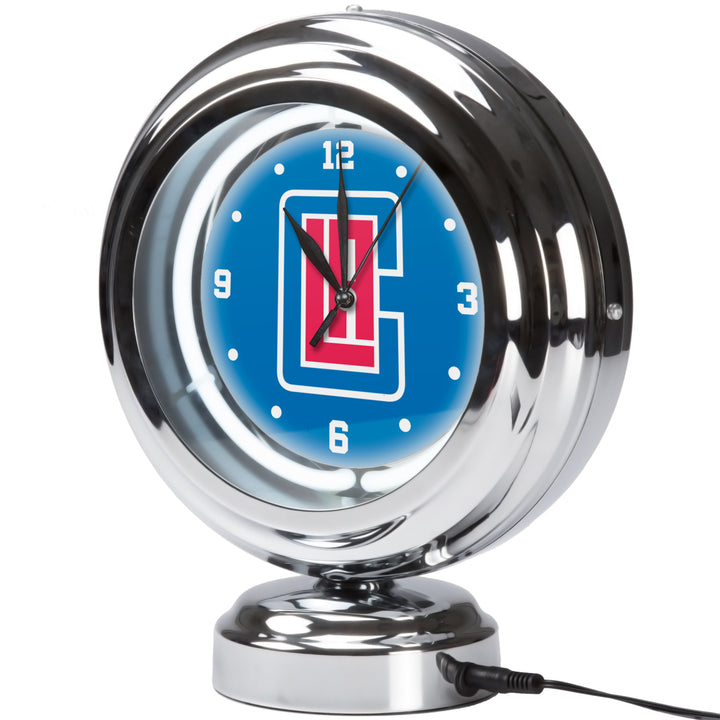 Los Angeles Clippers NBA Chrome Retro Style Tabletop Neon Clock Image 1