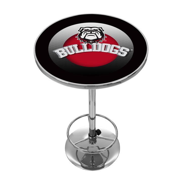 University of Georgia Chrome 42 Inch Pub Table Honeycomb Chrome Base Adjustable Foot Rest Image 1